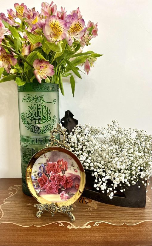 بشقاب دیوار کوب گل رز | دور طلایی