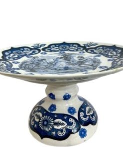ظرف پایه دار چینی قلم آبی گرد