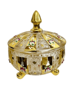 شکلات خوری سه پایه طرح کریستال گل برجسته طلاکوب