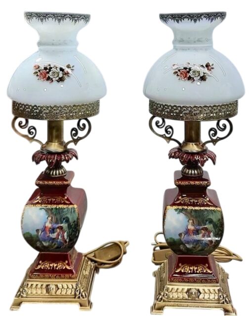 آباژور چینی مدل چراغ دنسی طرح قدیم رنگ زرشکی