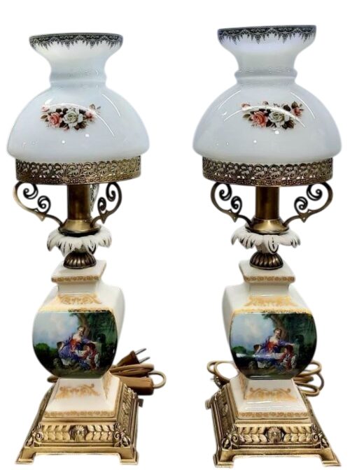 آباژور چینی مدل چراغ دنسی طرح قدیم رنگ سفید