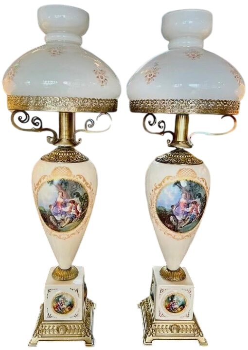 آباژور چینی مدل چراغ دنسی رنگ سفید طرح لیلی و مجنون