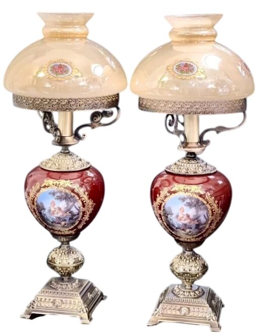 آباژور چینی طرح چراغ نفتی مدل چراغ دنسی قرمز طرح لیلی و مجنون