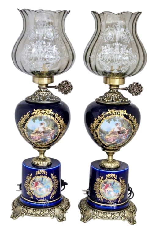 آباژور چینی مدل چراغ دنسی پایه گرد رنگ سورمه ای