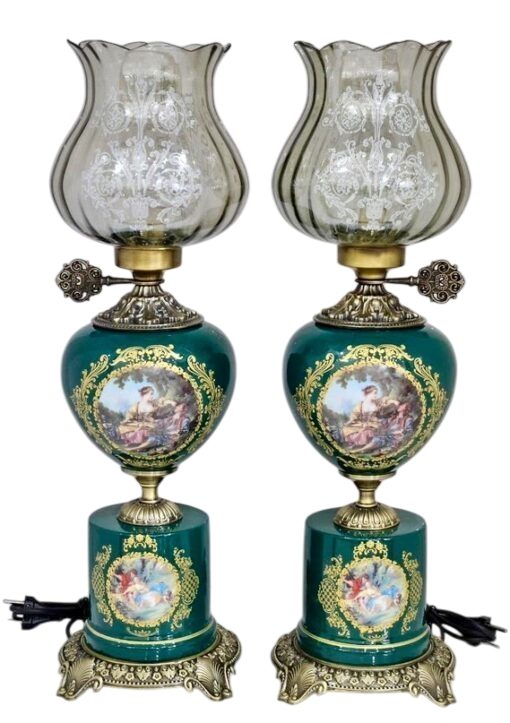 آباژور چینی مدل چراغ دنسی پایه گرد رنگ سبز