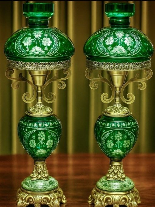 آباژور شیشه ای تراش خورده سبز