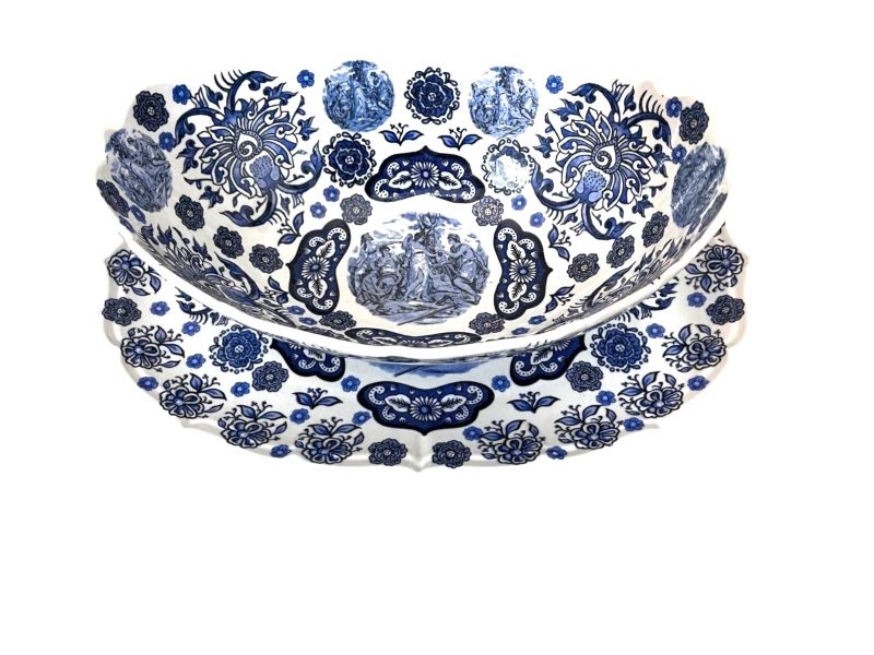 کاسه بشقاب بیضی قلم آبی