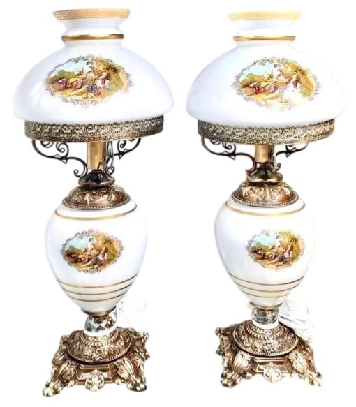 آباژور چینی طرح چراغ نفتی سفید طرح لیلی و مجنون