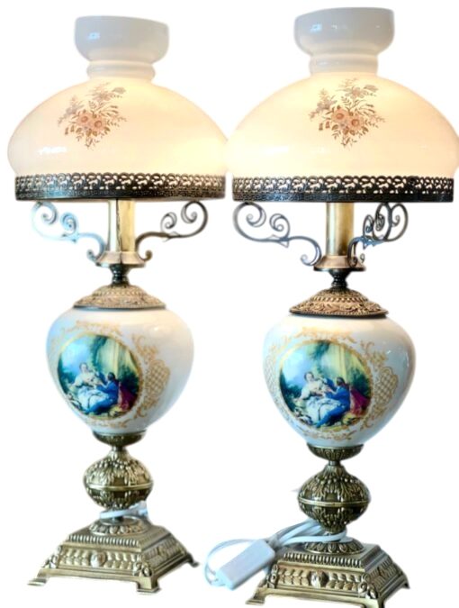 آباژور چینی طرح چراغ نفتی مدل چراغ دنسی سفید طرح لیلی و مجنون