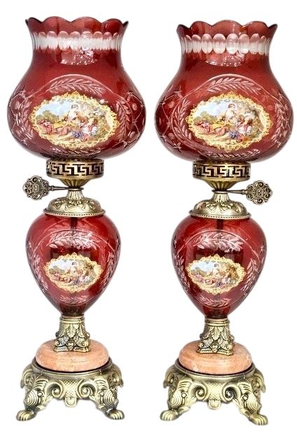 آباژور شیشه ای قرمز طرح لیلی و مجنون