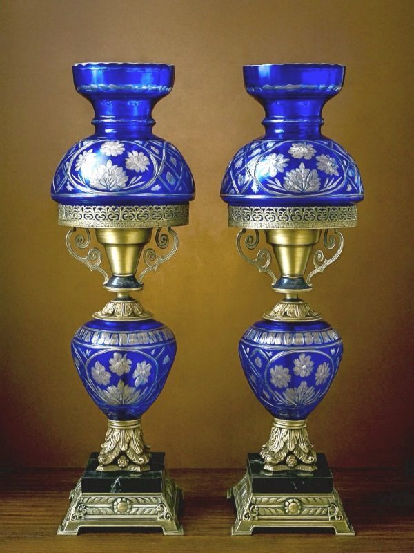 آباژور شیشه ای تراش خورده آبی کد 1