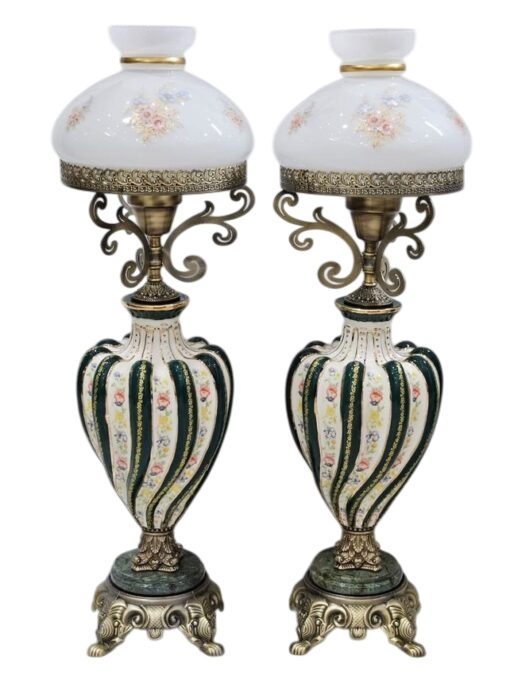 آباژور سبز نقاشی شده مدل چراغ دنسی