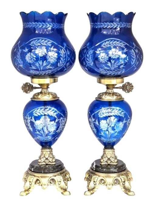 آباژور شیشه ای تراش خورده آبی کد 2