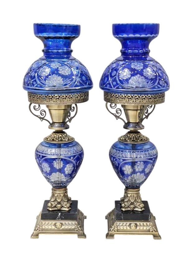 آباژور شیشه ای تراش خورده آبی کد 1