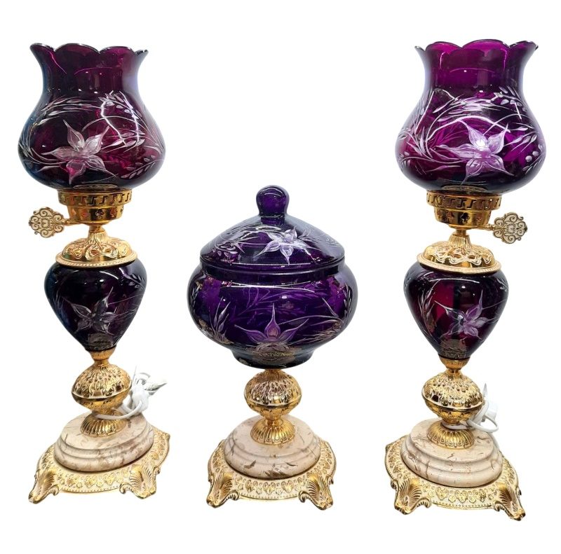 آباژور شیشه ای تراش خورده بنفش | ست