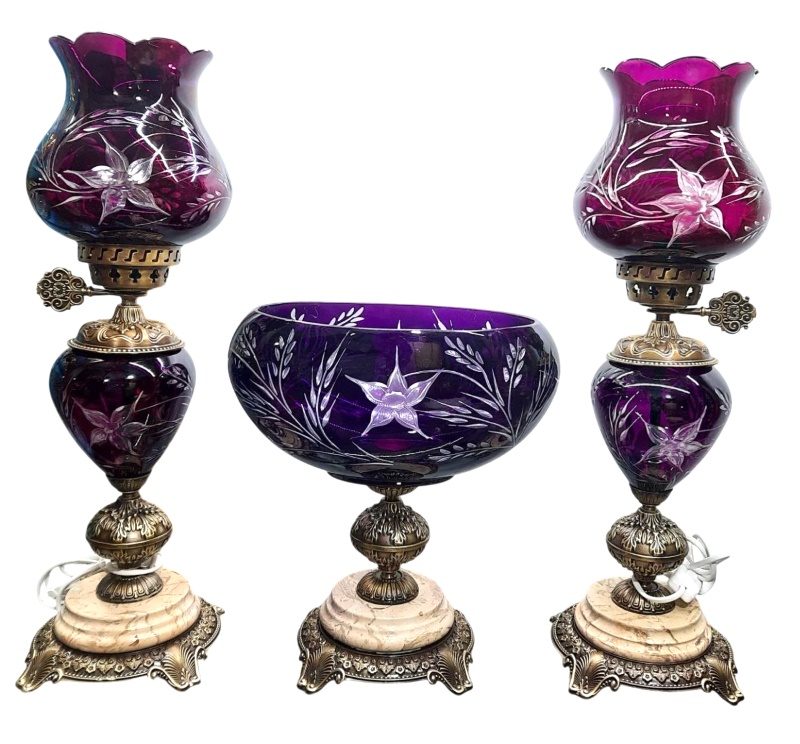 آباژور شیشه ای تراش خورده بنفش کد1 | ست