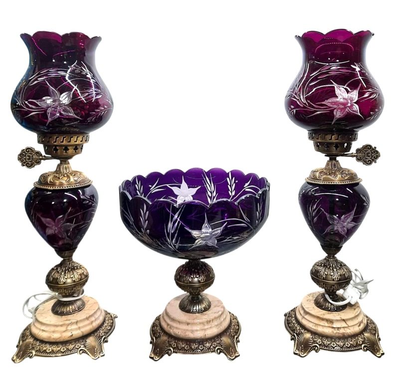 آباژور شیشه ای تراش خورده بنفش کد 2 | ست