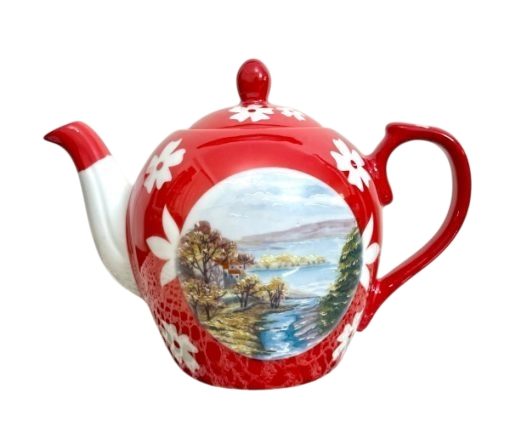 قوری چینی قرمز گلدار بزرگ