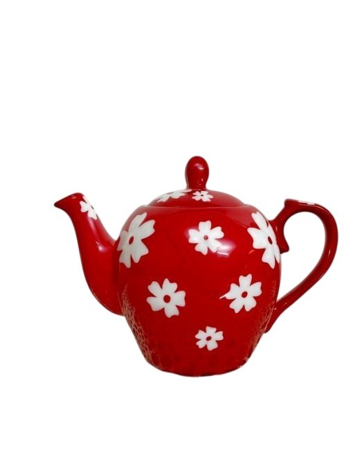 قوری چینی قرمز گلدار