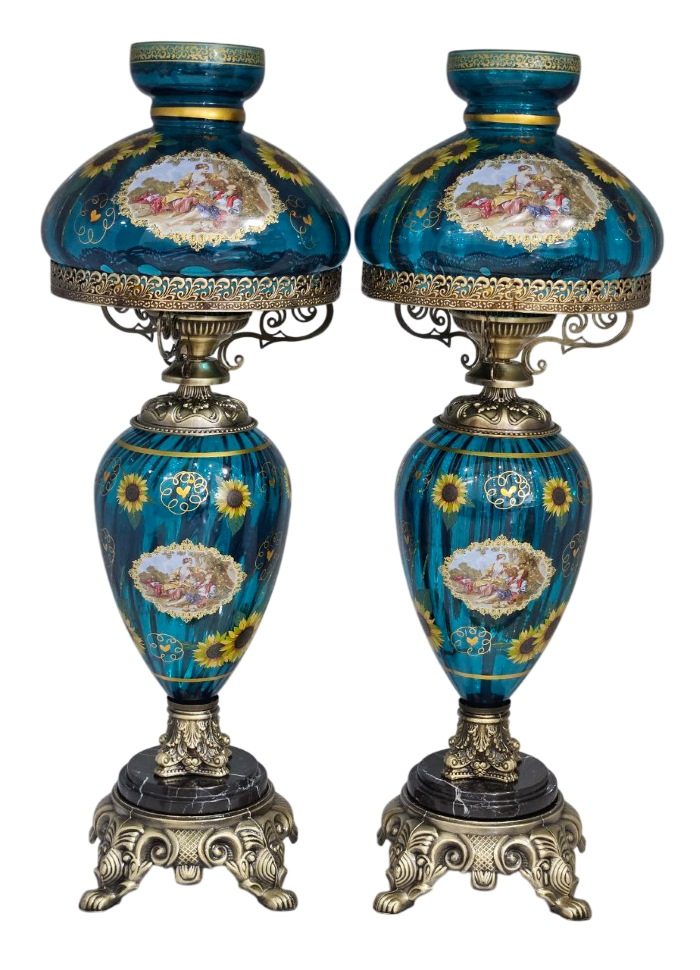 آباژور شیشه ای طرح لیلی و مجنون و آفتابگردان