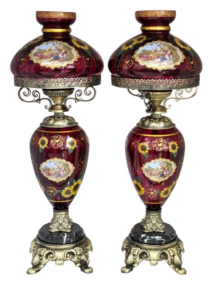 آباژور شیشه ای طرح لیلی و مجنون و آفتابگردان