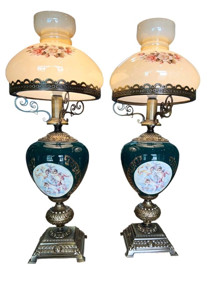 آباژور چینی طرح چراغ نفتی مدل چراغ دنسی سبز طرح فرشته