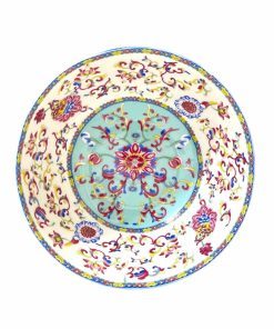 کاسه و بشقاب گل برجسته فیروزه ای